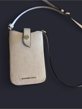 Michael Kors Pebbled Leather Phone Crossbody in Light Beige with Gold Hardware